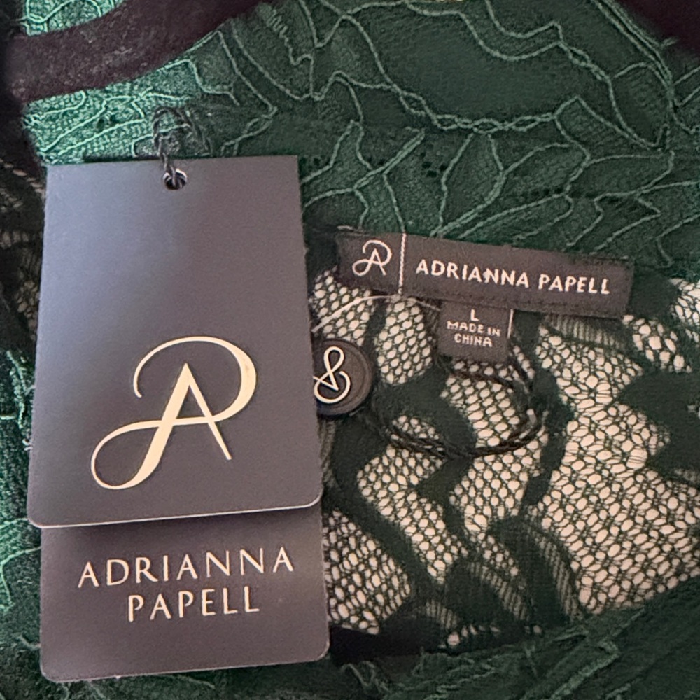 Adrianna Papell Dark Green Lace Blouse Luxury - Picture 2 of 16